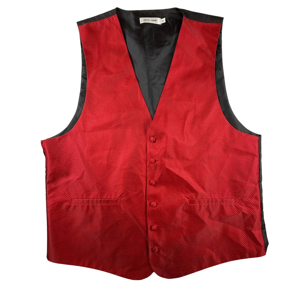 Pierre Cardin Mens XL Red Textured Formal Dress Vest Button Front Adjustable